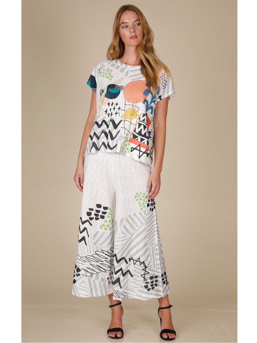 Inoah Gallery Pinhole Elastic Wide Leg Pant Summer White Hampton XL USA Made